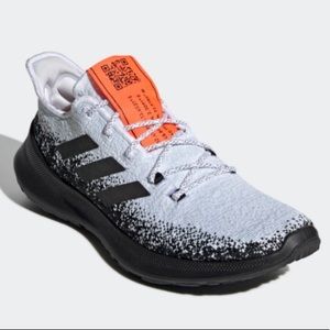Adidas SenseBounce+ Running Shoes Men Size 9.5 White Knit Sneakers Neon Orange